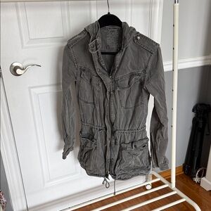 Talula Washed Gray Utility Anorak Jacket with Hood